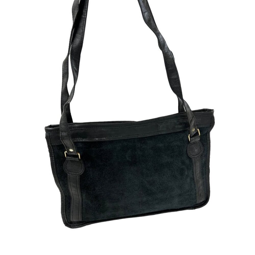 Vintage 1970s Dark Blue Suede Tote Handbag Hong Kong